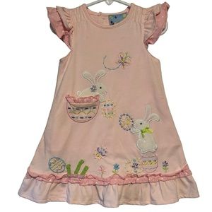 Cre8ions Creations 2T pink EASTER DRESS ruffled cap  sleeves emb bunny rabbits